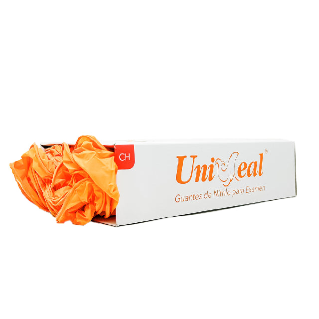 Caja Guante Uniseal Nitrilo Naranja Chico 100Pza