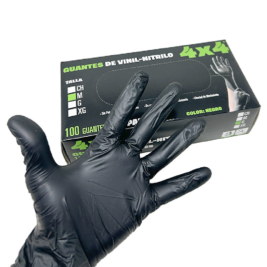 Caja Guante 4X4 Vinil-Nitrilo Negro Mediano 100Pza