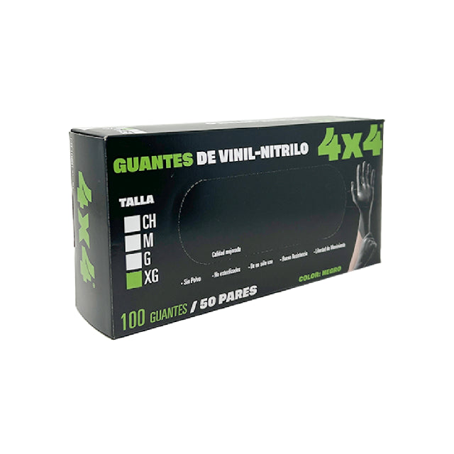 Caja Guante 4X4 Vinil-Nitrilo Negro Extra Grande 100Pza