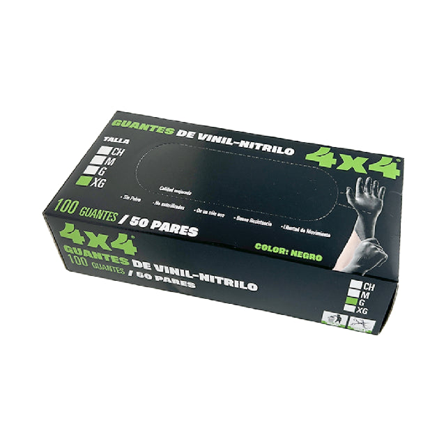 Caja Guante 4X4 Vinil-Nitrilo Negro Extra Grande 100Pza