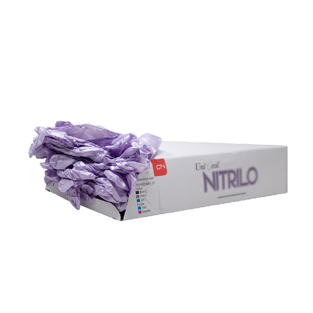 Caja Guante Uniseal Nitrilo Morado Metalico Chico 100Pza