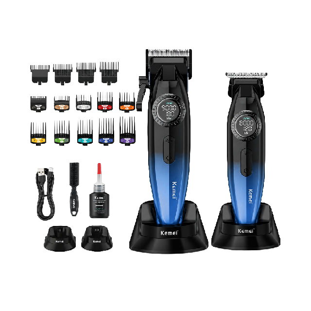 Combo Kemei Clipper y Trimmer Azul KM-1867 + KM-1868 Emp 10