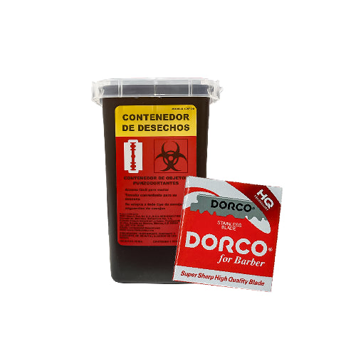 Deposito Punzocortantes Lobo 1797-00 + Navaja Dorco MITADES Roja Jabonera 100pza