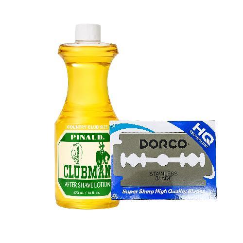 Navaja Dorco Azul Jabonera 100pza + After Shave Clubman Pinaud 473ml