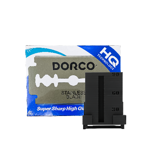 Dispensador de Navajas S/M Negro + Navaja Dorco Azul Jabonera 100pza