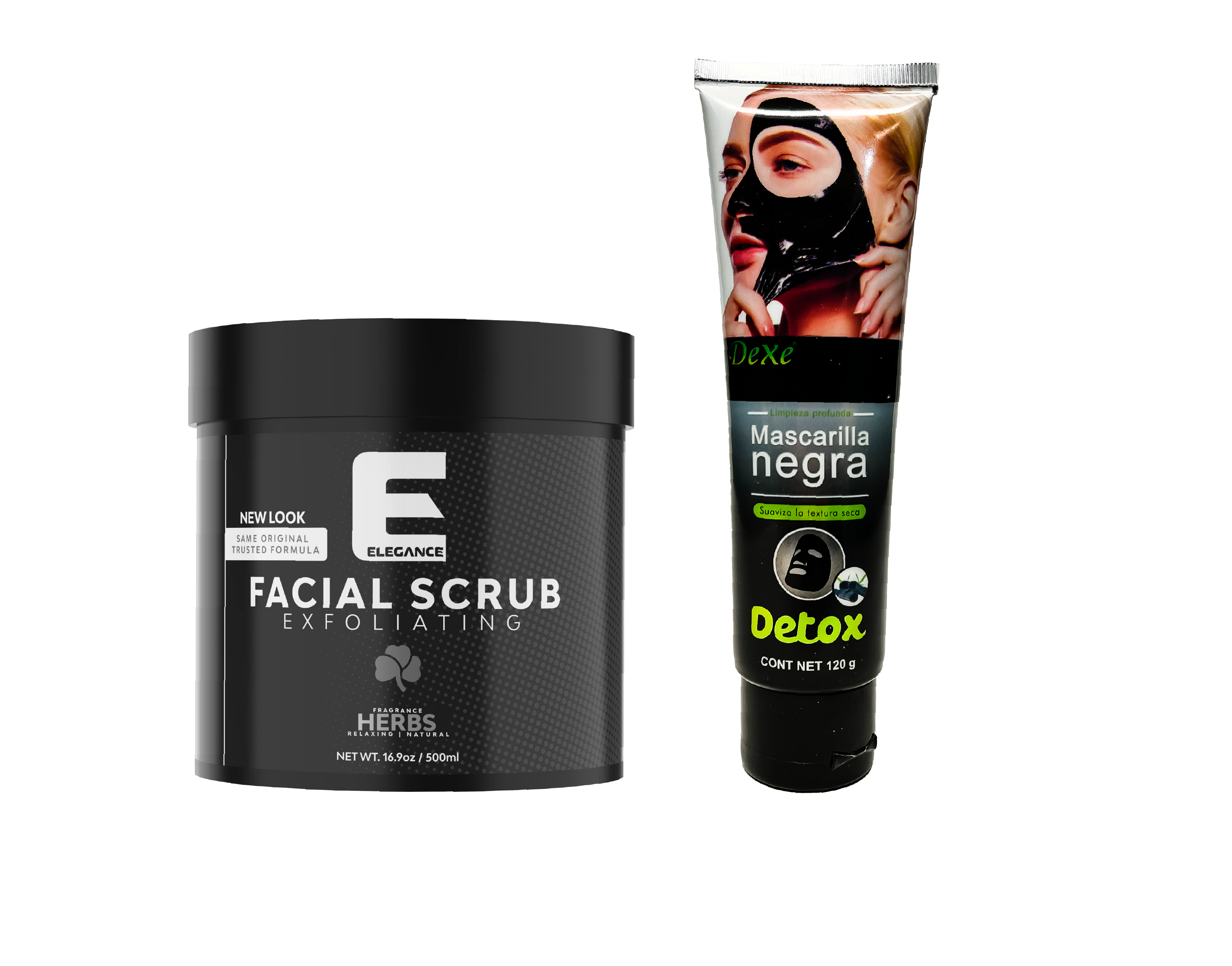Exfoliante Facial Elegance Mixed Herbs 500ml + Mascarilla Negra Dexe Tubo 120g