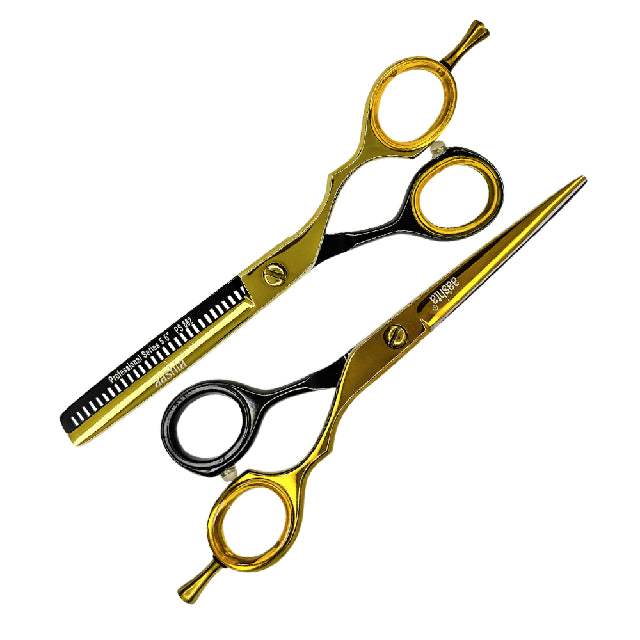 Combo Tijeras Aashta 5.5" Dorado Negro Picbsk-90