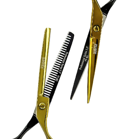 Combo Tijeras Aashta 5.5" Dorado Negro Picbsk-90