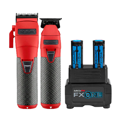 Combo Babyliss Fx One Clipper Trimmer Y Cargador Con 2 Pilas Rojo