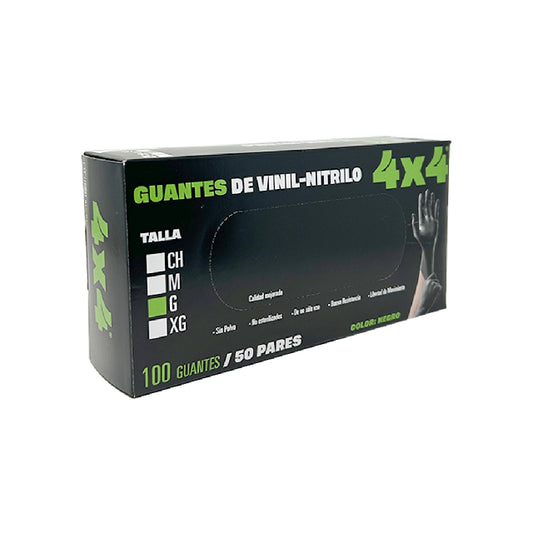 Caja Guante 4X4 Vinil-Nitrilo Negro Grande 100Pza