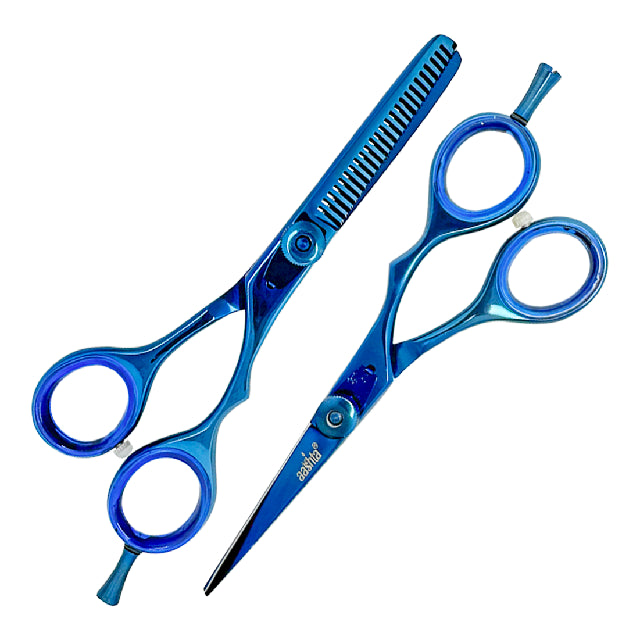 Combo Tijeras Aashta 5.5" Titanio Azul Picbsk-64