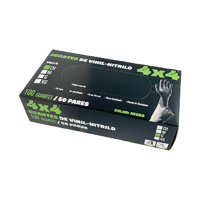 Caja Guante 4X4 Vinil-Nitrilo Negro Chico 100Pza