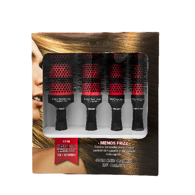 Combo Cepillo Redondo Gm Termico Rojo 4Pza 70799Ss-R Emp 12