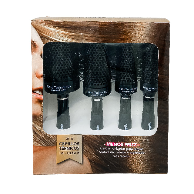 Combo Cepillo Redondo Gm Termico Negro 4Pza 80799 Emp 12