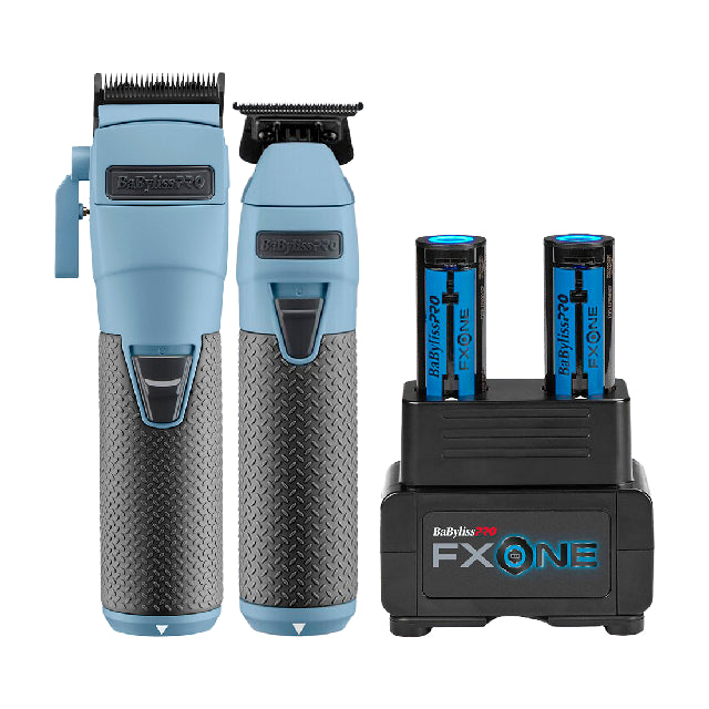 Combo Babyliss Fx One Clipper Trimmer Y Cargador Con 2 Pilas Azul