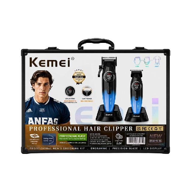 Combo Kemei Clipper y Trimmer Azul KM-1867 + KM-1868 Emp 10